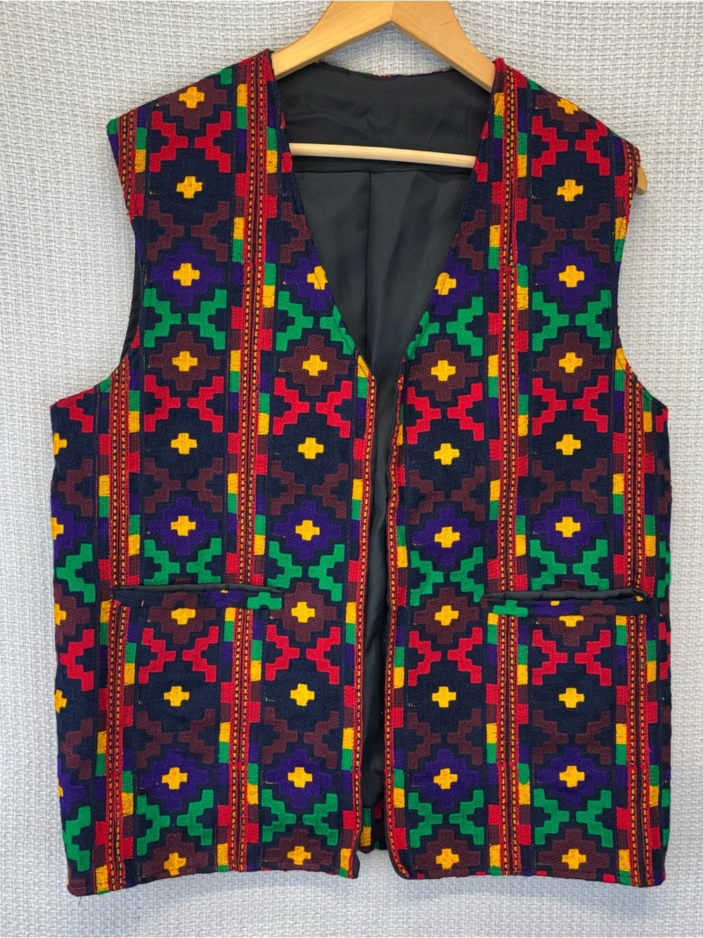 Men's Multicolor Patterned Vest - Tribal Geometric Style